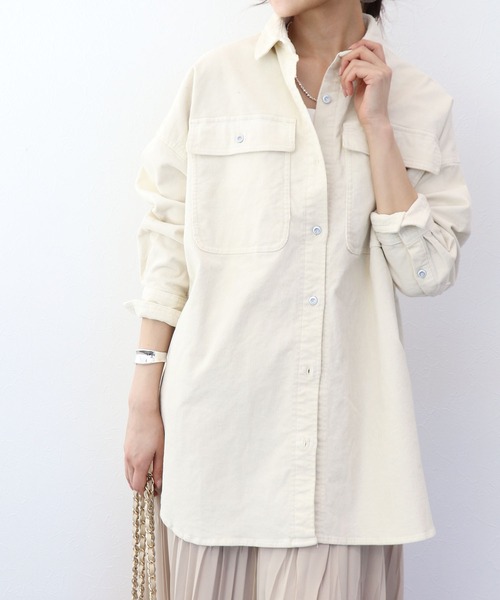 Healthy denim(ヘルシーデニム)の「Almond オーバーコーデュロイシャツ【Healthy Denim/ヘルシーデニム】(シャツ/ブラウス・レディース・ブラウン/アイボリー・36)」の21枚目の写真