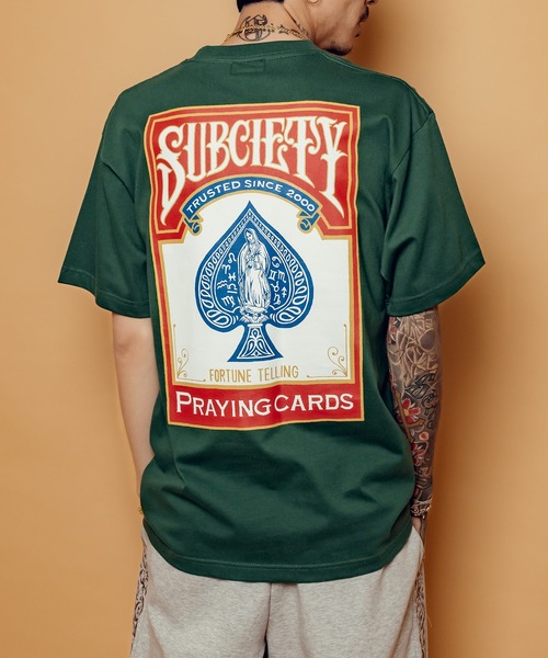 Subciety（サブサエティ）の「Praycard tee（Tシャツ/カットソー・メンズ・グリーン/ブラック/ホワイト・SMALL/MEDIUM/LARGE/X-LARGE/XX-LARGE）」の3枚目の写真