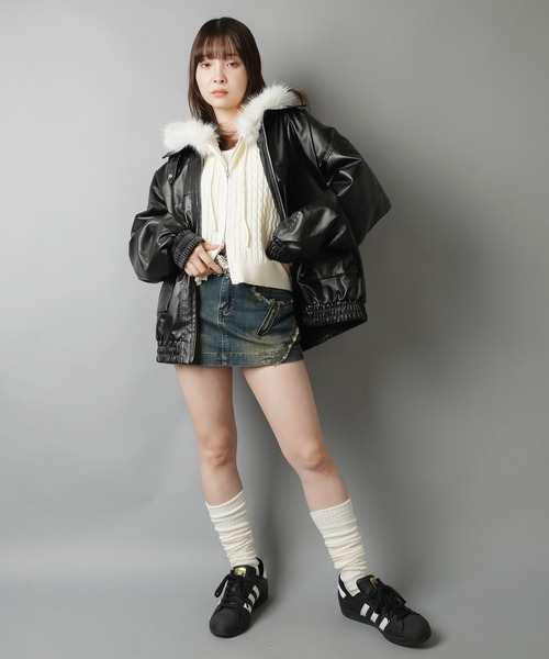 SPINNS（スピンズ）の「ヴィンテージムード漂う 合皮A2ジャケット（その他アウター・レディース・ブラウン/ブラック・ONESIZE）」の15枚目の写真