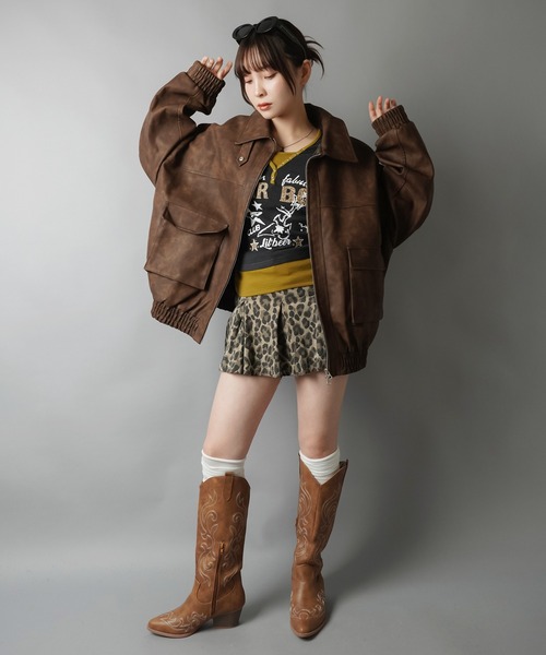 SPINNS（スピンズ）の「ヴィンテージムード漂う 合皮A2ジャケット（その他アウター・レディース・ブラウン/ブラック・ONESIZE）」の17枚目の写真