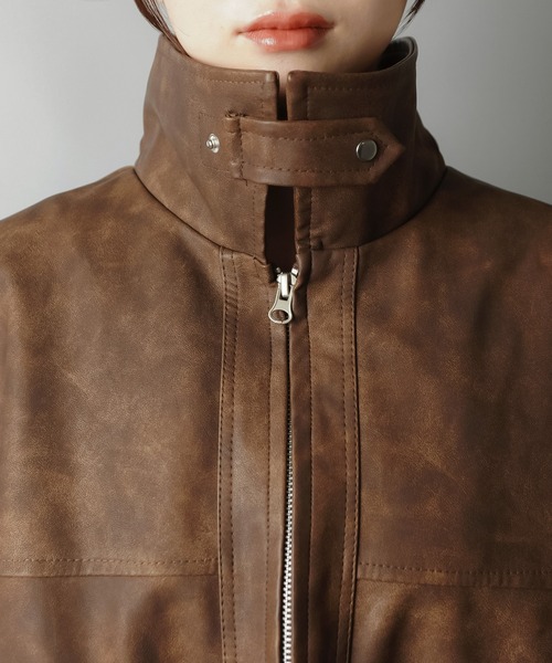 SPINNS（スピンズ）の「ヴィンテージムード漂う 合皮A2ジャケット（その他アウター・レディース・ブラウン/ブラック・ONESIZE）」の22枚目の写真