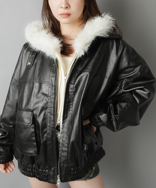 SPINNS（スピンズ）の「ヴィンテージムード漂う 合皮A2ジャケット（その他アウター・レディース・ブラウン/ブラック・ONESIZE）」の10枚目の写真