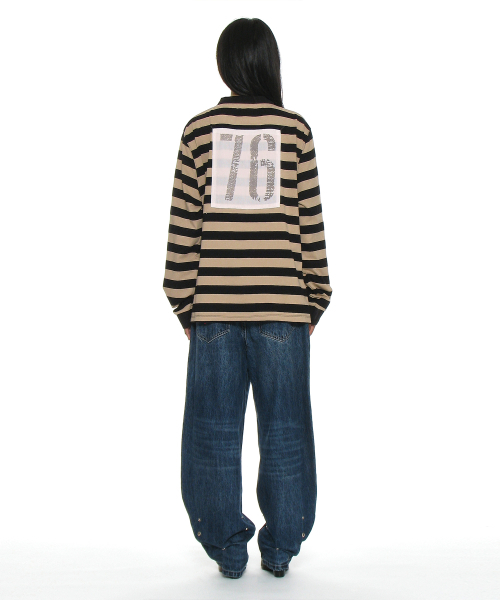 PARTIMENTO WOMEN（パルティメントウィメン）の「チーム76パッチストライプポロTシャツ_ブラック（ポロシャツ・レディース・その他・ONE SIZE）」の4枚目の写真