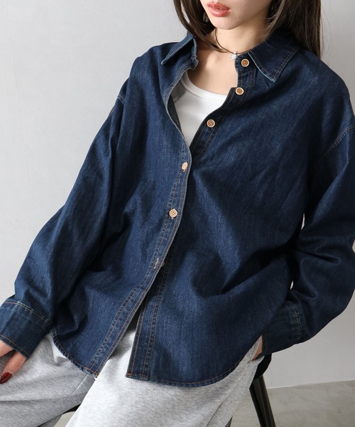 SpRay(スプレイ)の「ライトオンスデニムシャツ(シャツ/ブラウス・レディース・インディゴブルー・FREE)」の5枚目の写真