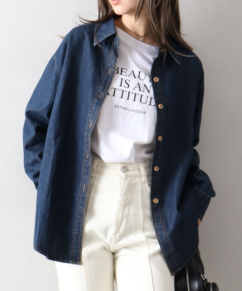 SpRay(スプレイ)の「ライトオンスデニムシャツ(シャツ/ブラウス・レディース・インディゴブルー・FREE)」の7枚目の写真
