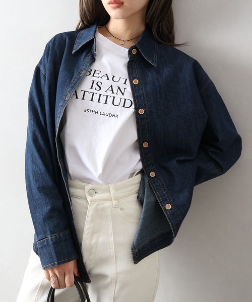 SpRay(スプレイ)の「ライトオンスデニムシャツ(シャツ/ブラウス・レディース・インディゴブルー・FREE)」の9枚目の写真