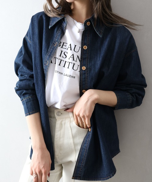SpRay(スプレイ)の「ライトオンスデニムシャツ(シャツ/ブラウス・レディース・インディゴブルー・FREE)」の10枚目の写真