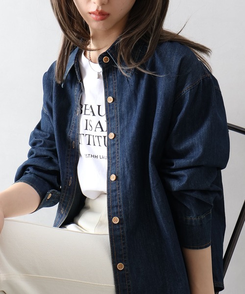 SpRay(スプレイ)の「ライトオンスデニムシャツ(シャツ/ブラウス・レディース・インディゴブルー・FREE)」の12枚目の写真