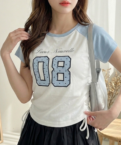 Ada.(エイダ)の「ウィッシュコア ドットナンバリング ラグラン サイドシャーリングTシャツ(Tシャツ/カットソー・レディース・ネイビー×ホワイト/ブルー系その他/ブラック×グレー・FREE)」の3枚目の写真