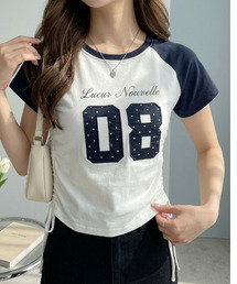 ウィッシュコア ドットナンバリング ラグラン サイドシャーリングTシャツ