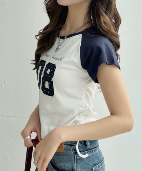 Ada.(エイダ)の「ウィッシュコア ドットナンバリング ラグラン サイドシャーリングTシャツ(Tシャツ/カットソー・レディース・ネイビー×ホワイト/ブルー系その他/ブラック×グレー・FREE)」の7枚目の写真