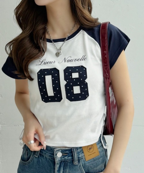 Ada.(エイダ)の「ウィッシュコア ドットナンバリング ラグラン サイドシャーリングTシャツ(Tシャツ/カットソー・レディース・ネイビー×ホワイト/ブルー系その他/ブラック×グレー・FREE)」の6枚目の写真