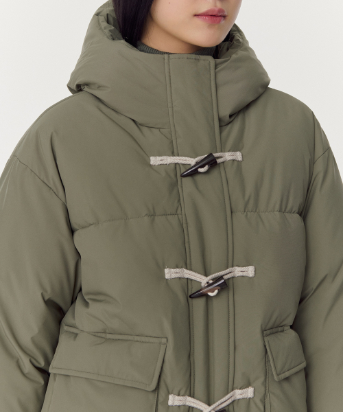 MUSINSA STANDARD WOMAN（ムシンサスタンダードウーマン）の「ウィメンズフード付きダッフルショートパディングパーカー[カーキ]（ダウンジャケット/コート・レディース・その他・SMALL/MEDIUM/X-SMALL/LARGE）」の5枚目の写真