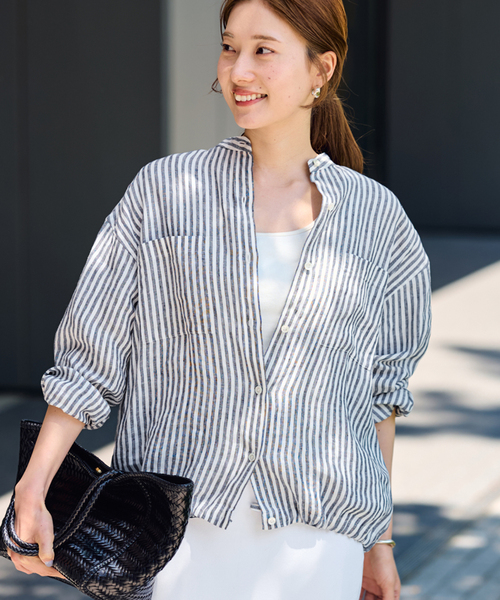 FRAMeWORK（フレームワーク）の「≪WEB先行 / 追加≫フレンチリネンドロストシャツ（シャツ/ブラウス・レディース・ホワイト/ブラック/ネイビー・FREE）」の3枚目の写真