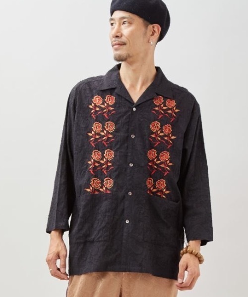 チャイハネ（チャイハネ）の「【チャイハネ】ペティナ刺繍MEN'Sシャツ（シャツ/ブラウス・メンズ・ホワイト/ブルー/ブラック・FREE）」の6枚目の写真