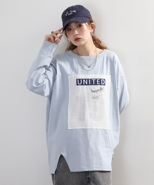 Arinomama(アリノママ)の「+Arinomama 透かしパッチーワークロゴT 長袖(Tシャツ/カットソー・レディース・ブラック/ライトグリーン/アイボリー/ライトブルー・FREE)」の4枚目の写真