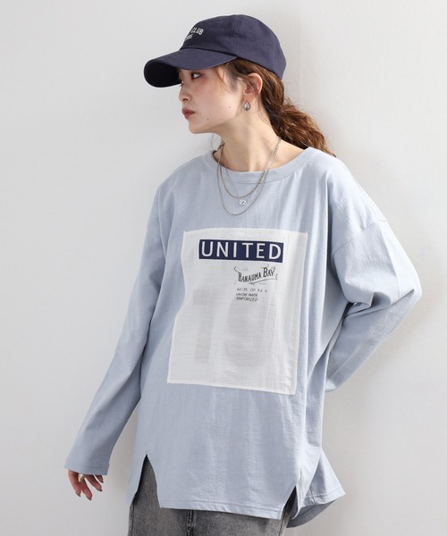 Arinomama(アリノママ)の「+Arinomama 透かしパッチーワークロゴT 長袖(Tシャツ/カットソー・レディース・ブラック/ライトグリーン/アイボリー/ライトブルー・FREE)」の12枚目の写真