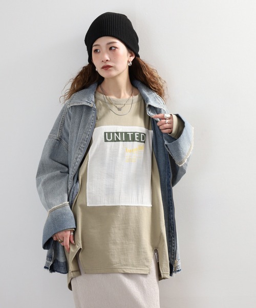 Arinomama(アリノママ)の「+Arinomama 透かしパッチーワークロゴT 長袖(Tシャツ/カットソー・レディース・ブラック/ライトグリーン/アイボリー/ライトブルー・FREE)」の5枚目の写真