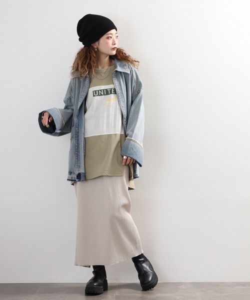 Arinomama(アリノママ)の「+Arinomama 透かしパッチーワークロゴT 長袖(Tシャツ/カットソー・レディース・ブラック/ライトグリーン/アイボリー/ライトブルー・FREE)」の8枚目の写真