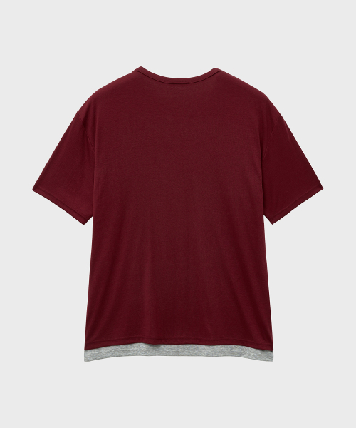 NOIRER（ノイア）の「レイヤードヘンリーネックハーフスリーブTシャツ（ワイングレー）（Tシャツ/カットソー・メンズ・その他・48/50/52）」の3枚目の写真