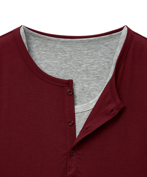 NOIRER（ノイア）の「レイヤードヘンリーネックハーフスリーブTシャツ（ワイングレー）（Tシャツ/カットソー・メンズ・その他・48/50/52）」の4枚目の写真
