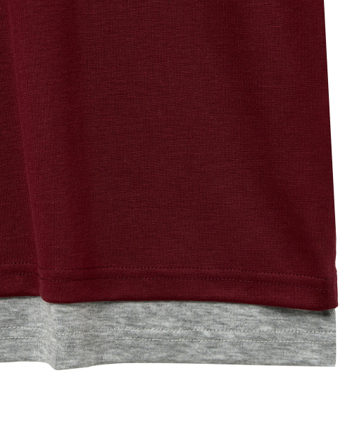 NOIRER（ノイア）の「レイヤードヘンリーネックハーフスリーブTシャツ（ワイングレー）（Tシャツ/カットソー・メンズ・その他・48/50/52）」の5枚目の写真