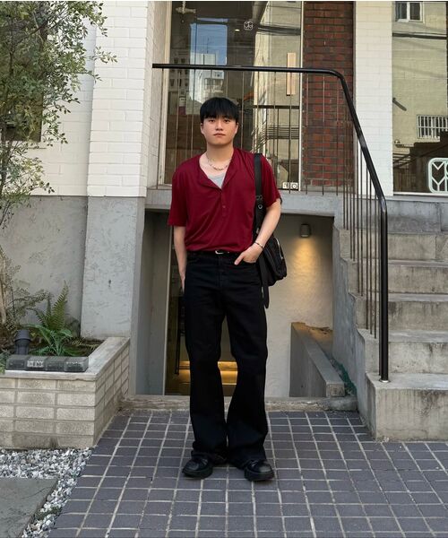 NOIRER（ノイア）の「レイヤードヘンリーネックハーフスリーブTシャツ（ワイングレー）（Tシャツ/カットソー・メンズ・その他・48/50/52）」の11枚目の写真