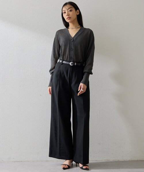 Whim Gazette（ウィムガゼット）の「Vネックペーパーヤーンカーディガン（カーディガン/ボレロ・レディース・チャコールグレー/ライトベージュ/モカ・FREE）」の5枚目の写真