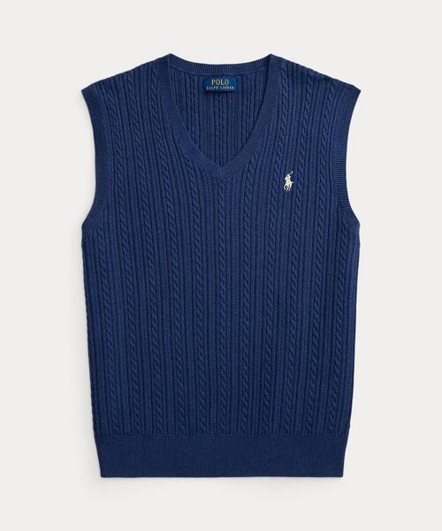 【1度着用】Polo by Ralph Laurenケーブルニットコットンベスト ケーブルニット コットン セーター ベスト（ニット/セーター）｜POLO