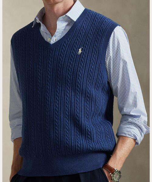 POLO RALPH LAUREN(ポロ ラルフ ローレン)の「ケーブルニット コットン セーター ベスト(ニット/セーター・メンズ・ネイビー系1・XS/XL/S/M/L)」の4枚目の写真