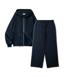 BAKKEN（バッケン）の「[SET] ポイントポケットレタリング刺繍フードジップアップセミワイドスウェットパンツセットアップ（パーカー）」