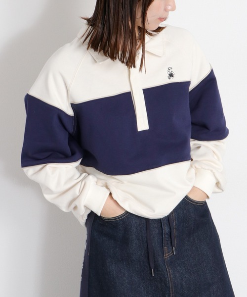 cepo(セポ)の「BLUEDY クマ刺繍ロングスリーブポロシャツ(Tシャツ/カットソー・レディース・サックスブルー/オフホワイト・M)」の10枚目の写真