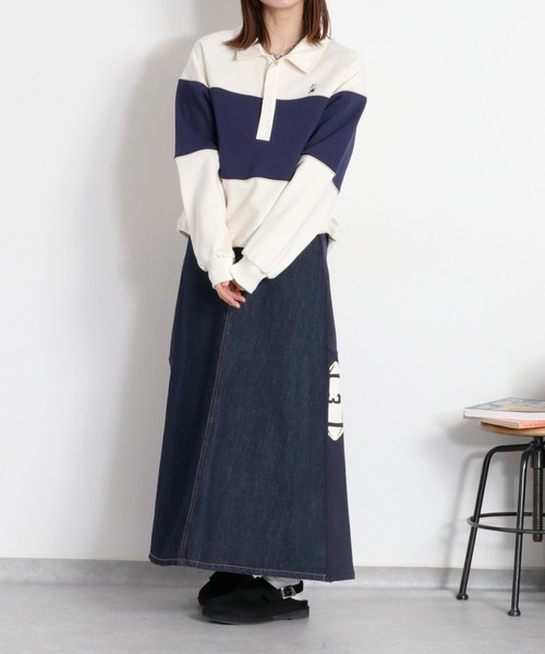 cepo(セポ)の「BLUEDY クマ刺繍ロングスリーブポロシャツ(Tシャツ/カットソー・レディース・サックスブルー/オフホワイト・M)」の8枚目の写真