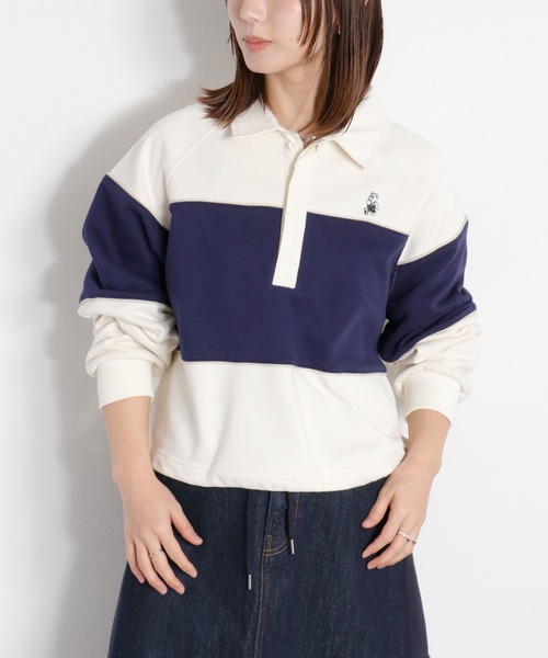 cepo(セポ)の「BLUEDY クマ刺繍ロングスリーブポロシャツ(Tシャツ/カットソー・レディース・サックスブルー/オフホワイト・M)」の9枚目の写真