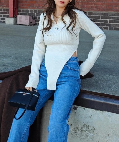 esutoreja（エストレジャ）の「ポロニットボディスーツ（ニット/セーター・レディース・ブラック/グレー/アイボリー・FREE）」の4枚目の写真