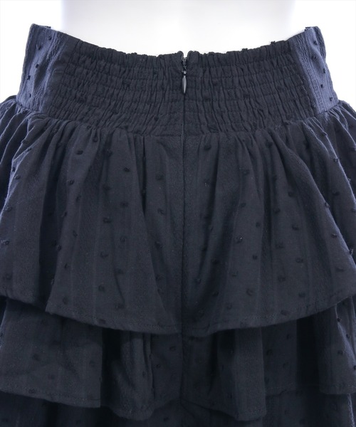 clear（クリア）の「ウエストギャザー3段ティアードミニスカート[着回し力抜群 ガーリー]（スカート・レディース・オフホワイト/ブラック・F）」の4枚目の写真