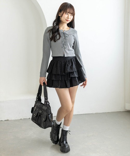 clear（クリア）の「ウエストギャザー3段ティアードミニスカート[着回し力抜群 ガーリー]（スカート・レディース・オフホワイト/ブラック・F）」の15枚目の写真