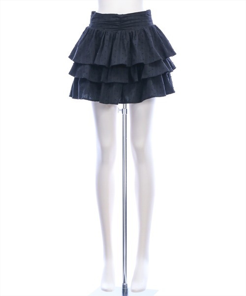 clear（クリア）の「ウエストギャザー3段ティアードミニスカート[着回し力抜群 ガーリー]（スカート・レディース・オフホワイト/ブラック・F）」の10枚目の写真