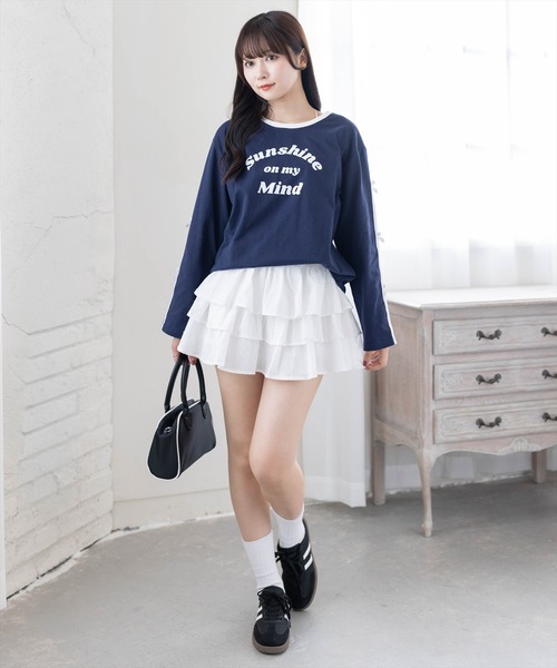 clear（クリア）の「ウエストギャザー3段ティアードミニスカート[着回し力抜群 ガーリー]（スカート・レディース・オフホワイト/ブラック・F）」の22枚目の写真