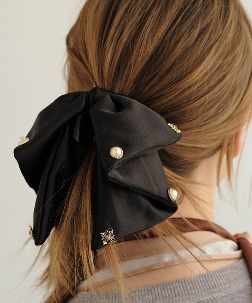 アッカ　クリップ　バレッタ　リボン　レース　ブラック　新品未使用 セール】ビジューリボンヘアクリップ（バレッタ/ヘアクリップ）｜ZAKKA