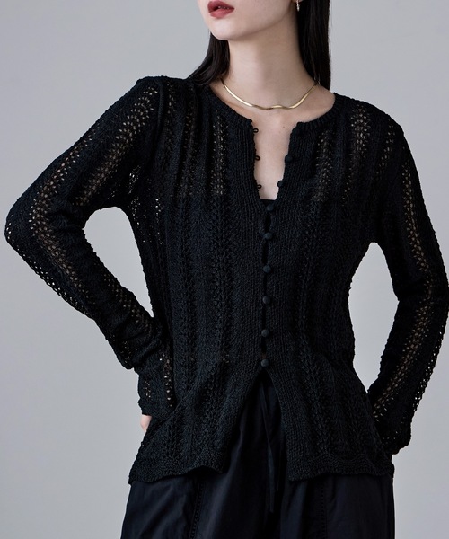 etoll.(エトル)の「ループヤーンクロシェニットカーディガン(カーディガン/ボレロ・レディース・ベージュ/ブラック/アイボリー/イエロー・FREE)」の2枚目の写真