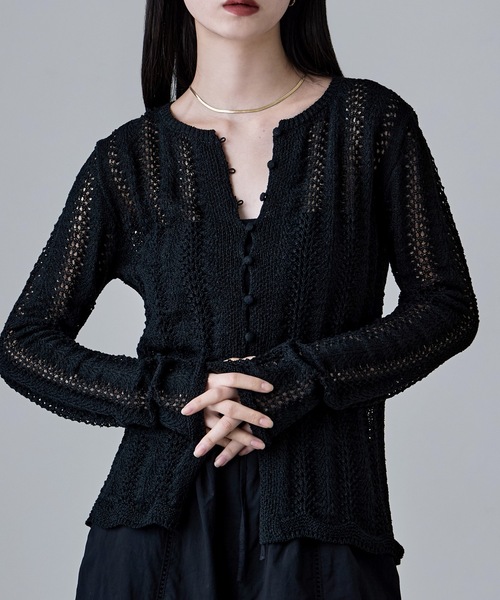 etoll.(エトル)の「ループヤーンクロシェニットカーディガン(カーディガン/ボレロ・レディース・ベージュ/ブラック/アイボリー/イエロー・FREE)」の10枚目の写真