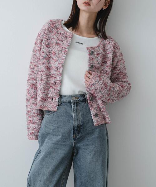 SENSE OF PLACE by URBAN RESEARCH（センスオブプレイスバイアーバンリサーチ）の「『洗濯可』ミックスツイードカーディガン（カーディガン/ボレロ・レディース・ベージュ/ピンク/ブラック・ONE）」の3枚目の写真