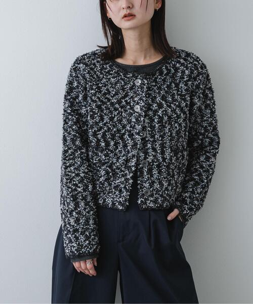 SENSE OF PLACE by URBAN RESEARCH（センスオブプレイスバイアーバンリサーチ）の「『洗濯可』ミックスツイードカーディガン（カーディガン/ボレロ・レディース・ベージュ/ピンク/ブラック・ONE）」の2枚目の写真