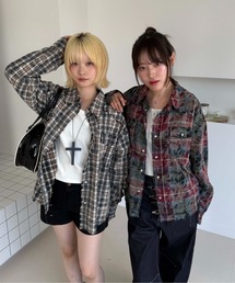 ブリーチ加工ウエスタンチェックシャツ