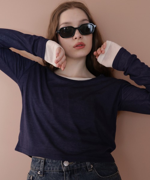 Mili affinity(ミリアフィニティー)の「ショート丈シアークルーネックロンT(Tシャツ/カットソー・レディース・アイボリー/ブラック/杢グレー/ピンク/ネイビー・FREE)」の4枚目の写真