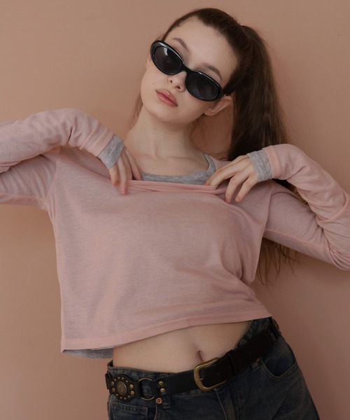 Mili affinity(ミリアフィニティー)の「ショート丈シアークルーネックロンT(Tシャツ/カットソー・レディース・アイボリー/ブラック/杢グレー/ピンク/ネイビー・FREE)」の5枚目の写真