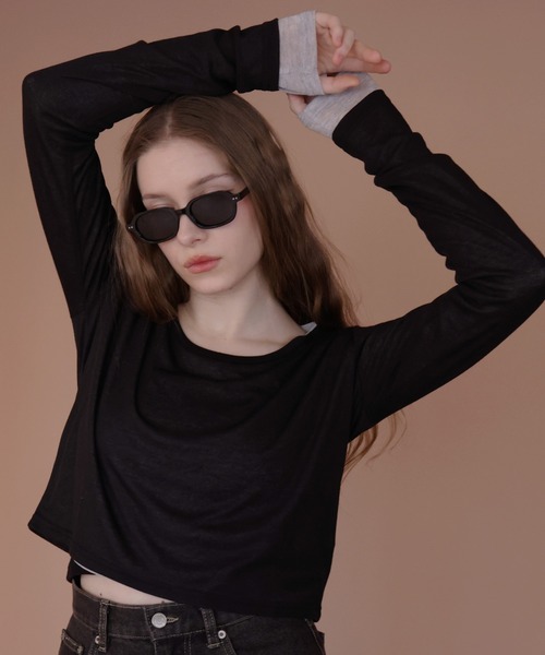 Mili affinity(ミリアフィニティー)の「ショート丈シアークルーネックロンT(Tシャツ/カットソー・レディース・アイボリー/ブラック/杢グレー/ピンク/ネイビー・FREE)」の2枚目の写真
