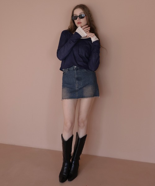 Mili affinity(ミリアフィニティー)の「ショート丈シアークルーネックロンT(Tシャツ/カットソー・レディース・アイボリー/ブラック/杢グレー/ピンク/ネイビー・FREE)」の14枚目の写真