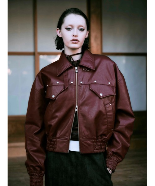 TAJEN:T】FAKE LEATHER FRINGE BOMBER JACKET/フェイクレザーフリンジ